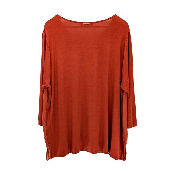Michael Kors Layered V Neck 3/4 Sleeve Tunic Top Boho Minimal Fall Orange 2X - Picture 11 of 14